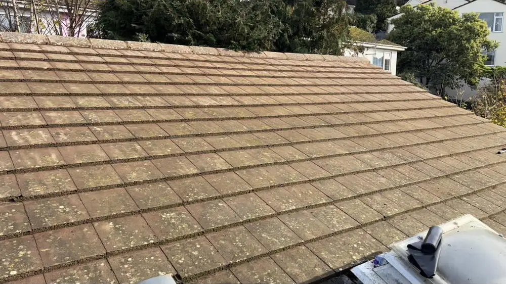 The same concrete tiled roof after moss removal